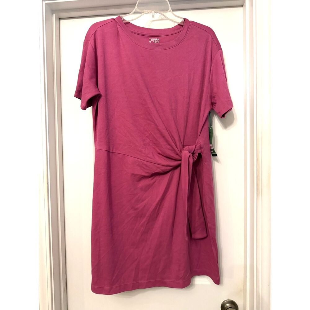 Terra & Sky Pink Front-Twist T-Shirt Dress – Size 0X (14W)